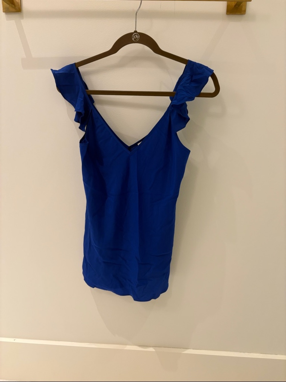 Amanda Uprichard Cobalt Blue Ruffle-Shoulder V-Neck Camisole
